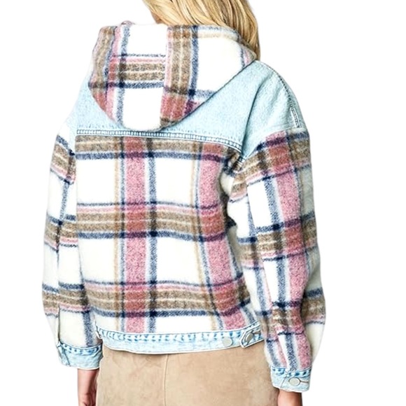 BlankNYC denim jacket plaid sleeves - 90s style - Medium - Picture 2 of 2